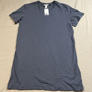 H&M Women's T-Shirt Dress M Cotton Slate Blue Dark Gray Short Sleeve NWT